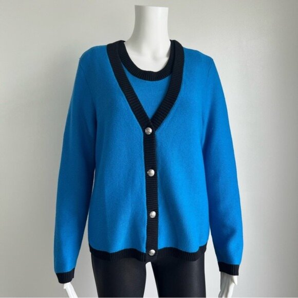 Talbots Tipped Texture V-Neck Cardigan Sweater Set - MP - Picture 2 of 9